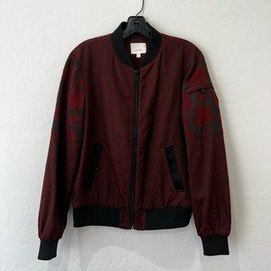 Cinq à Sept Damask Bomber Jacket Red and Black Full Zip